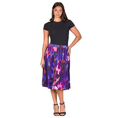 Women's 24Seven Comfort Apparel Multi-Color Accordion Pleated Elastic Waistband Party Midi Skirt