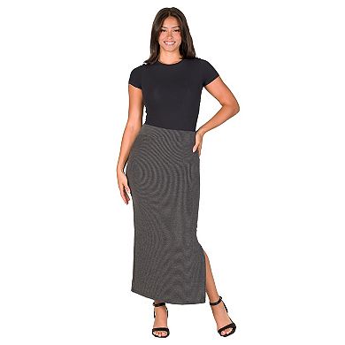 Women's 24Seven Comfort Apparel Ribbed Knit Side Slit Elastic Waist Maxi Skirt