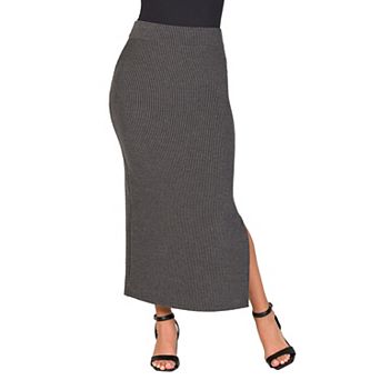 Women's 24Seven Comfort Apparel Ribbed Knit Side Slit Elastic Waist Maxi Skirt
