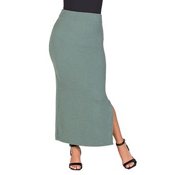 Women's 24Seven Comfort Apparel Ribbed Knit Side Slit Elastic Waist Maxi Skirt