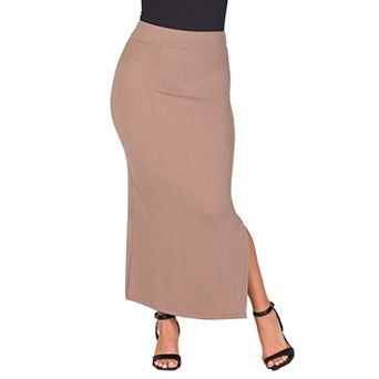 Women's 24Seven Comfort Apparel Ribbed Knit Side Slit Elastic Waist Maxi Skirt