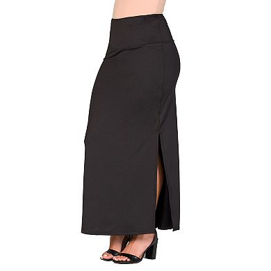 Women's 24Seven Comfort Apparel Versatile Side Slit Elastic Waist Maxi Skirt