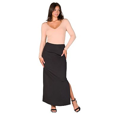 Women's 24Seven Comfort Apparel Versatile Side Slit Elastic Waist Maxi Skirt