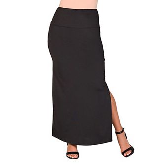 Women's 24Seven Comfort Apparel Versatile Side Slit Elastic Waist Maxi Skirt
