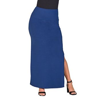Women's 24Seven Comfort Apparel Versatile Side Slit Elastic Waist Maxi Skirt