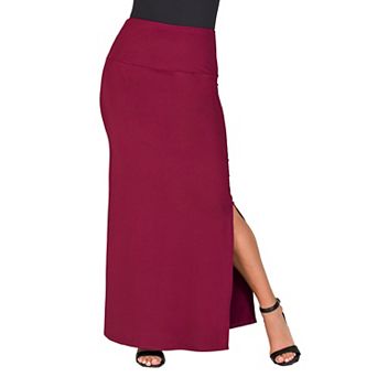 Women's 24Seven Comfort Apparel Versatile Side Slit Elastic Waist Maxi Skirt