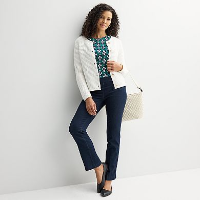 Women's Croft & Barrow® Crewneck Long Sleeve Button Front Textured Cardigan