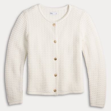 Petite Croft & Barrow® Crewneck Long Sleeve Button Front Textured Cardigan