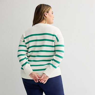Plus Size Croft & Barrow Knitted Lace-Up Drop Shoulder Pullover Sweater