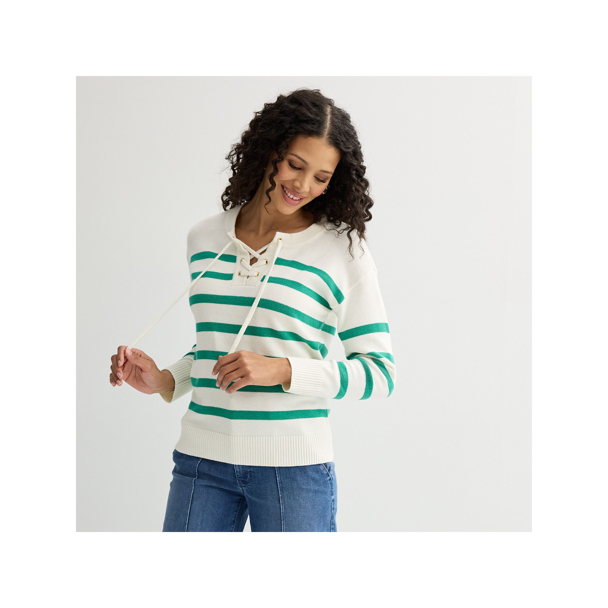 Womens Croft & Barrow® Lace-Up Drop Shoulder Pullover Sweater, Size: Smal