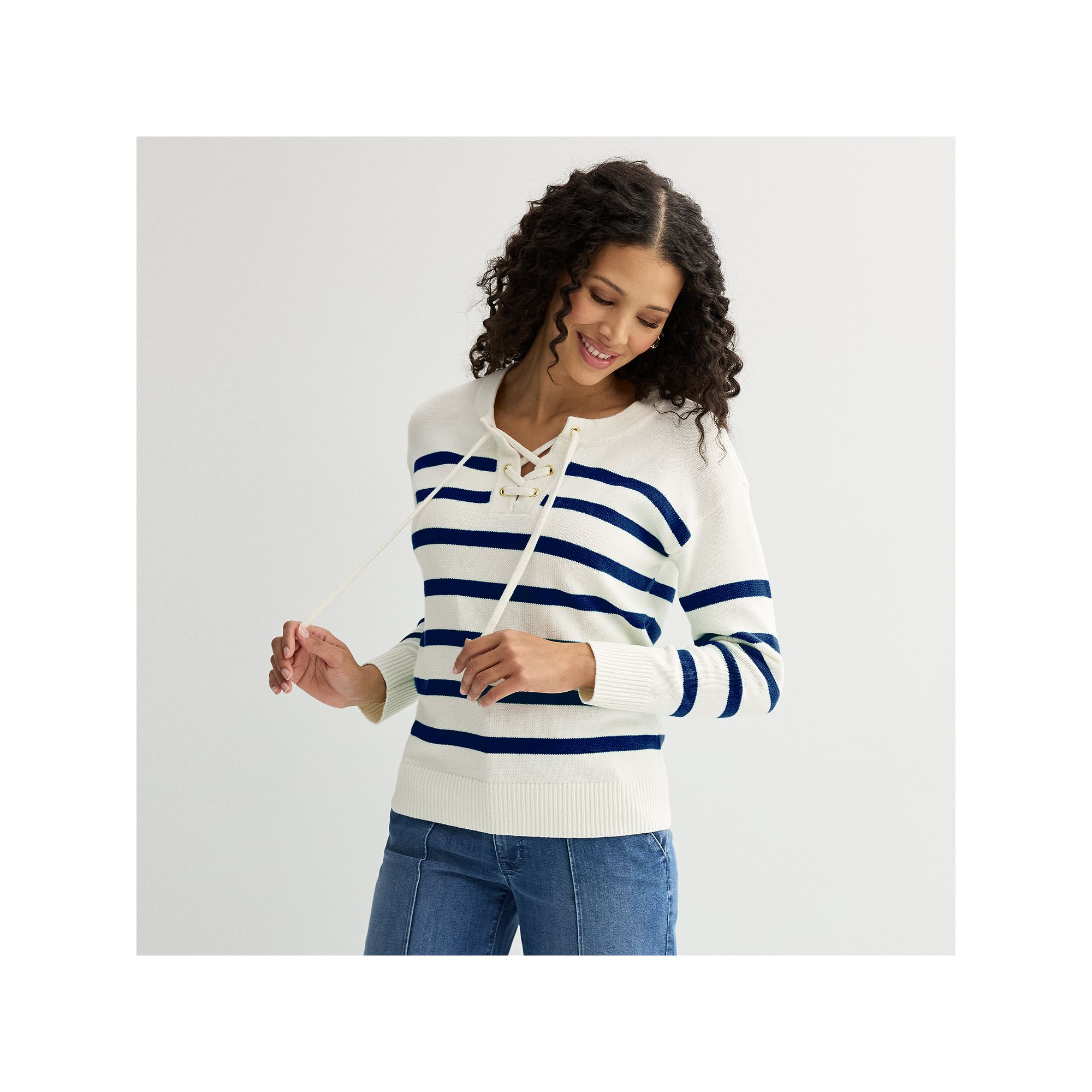Womens Croft & Barrow® Lace-Up Drop Shoulder Pullover Sweater, Size: Smal