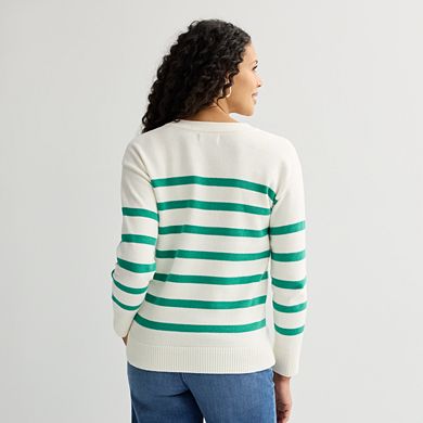 Petite Croft & Barrow® Lace-Up Drop Shoulder Pullover Sweater