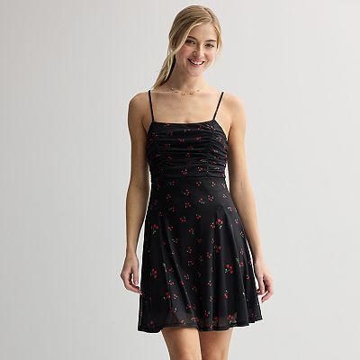Juniors' Live To Be Spoiled Mesh Ruched Mini Dress