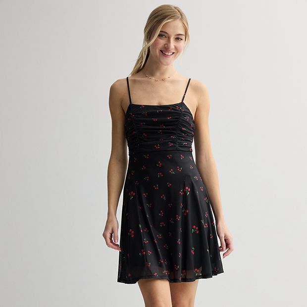 Juniors' Live To Be Spoiled Mesh Ruched Mini Dress