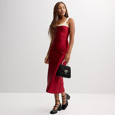 Juniors' Derek Heart Ruched Strap Satin Maxi Slip Dress