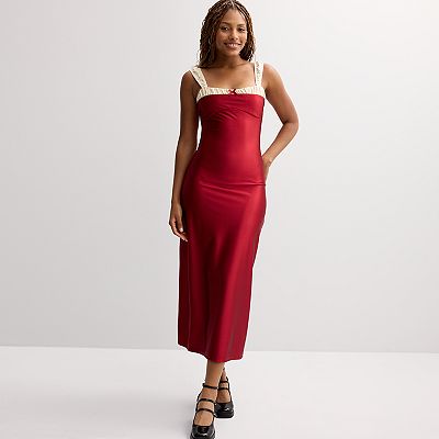 Juniors' Derek Heart Ruched Strap Satin Maxi Slip Dress