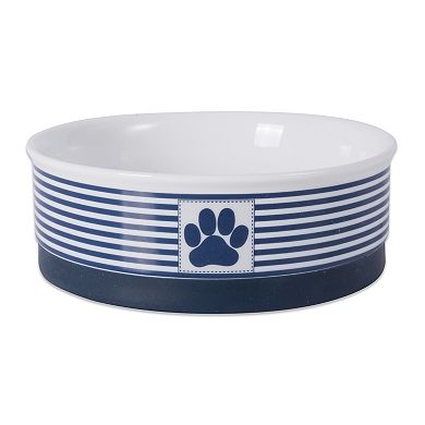 Bone Dry Paw Patch Stripe Nautical Blue Pet Bowl Set of 2