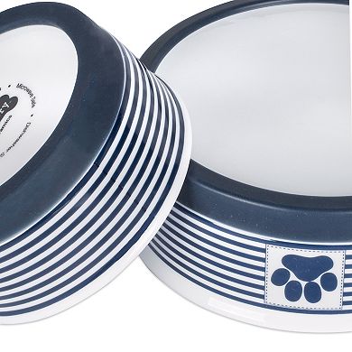 Bone Dry Paw Patch Stripe Nautical Blue Pet Bowl Set of 2