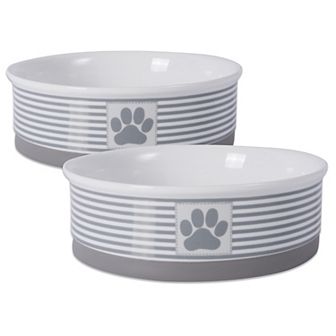 Bone Dry Paw Patch Stripe Nautical Blue Pet Bowl Set of 2