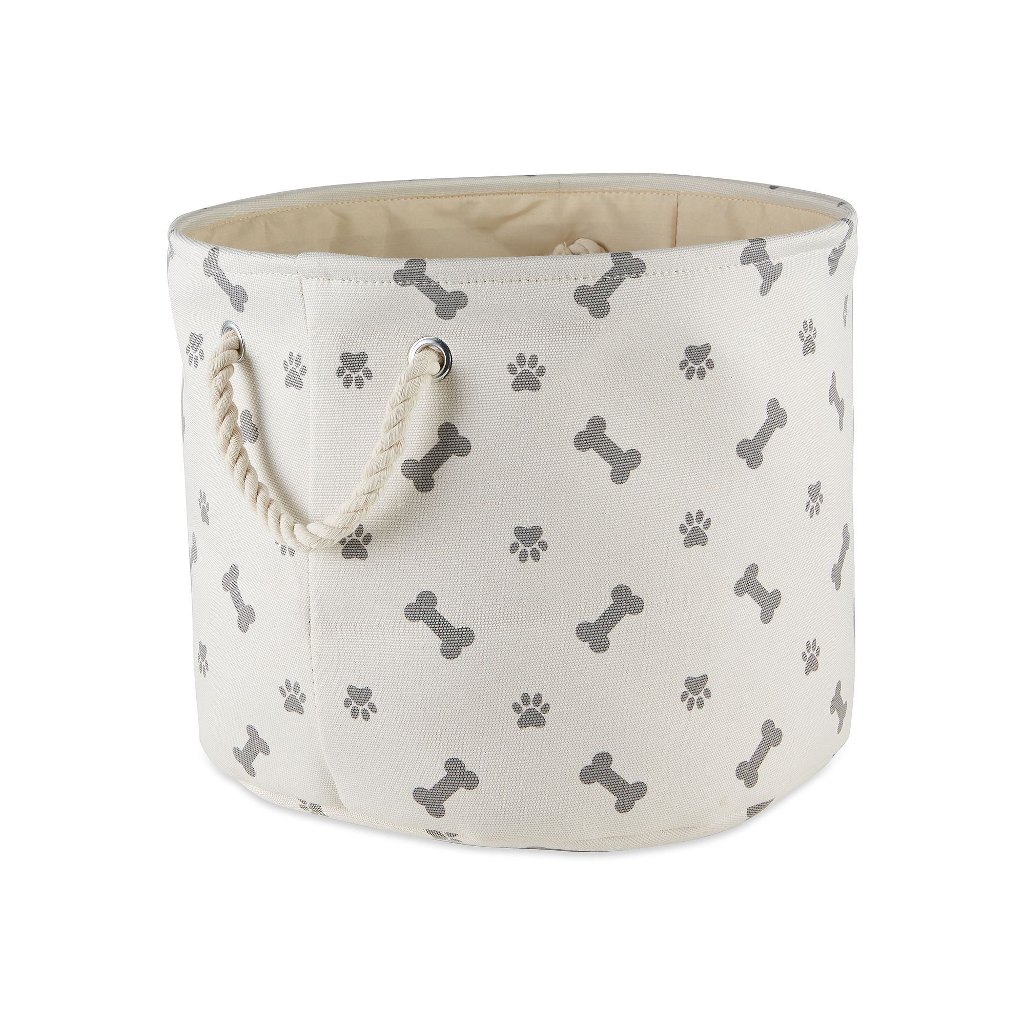 Bone Dry Polyester Paw & Bone Round Pet Bin, Gray