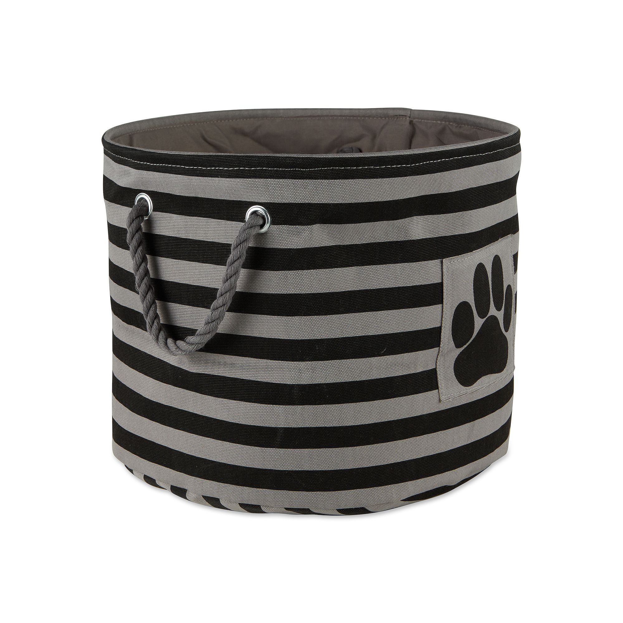 Bone Dry Black Polyester Stripe with Paw Patch Round Pet Bin