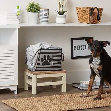 Bone Dry Black Polyester Stripe with Paw Patch Rectangle Pet Bin