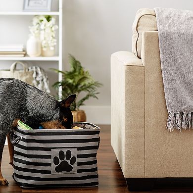 Bone Dry Black Polyester Stripe with Paw Patch Rectangle Pet Bin
