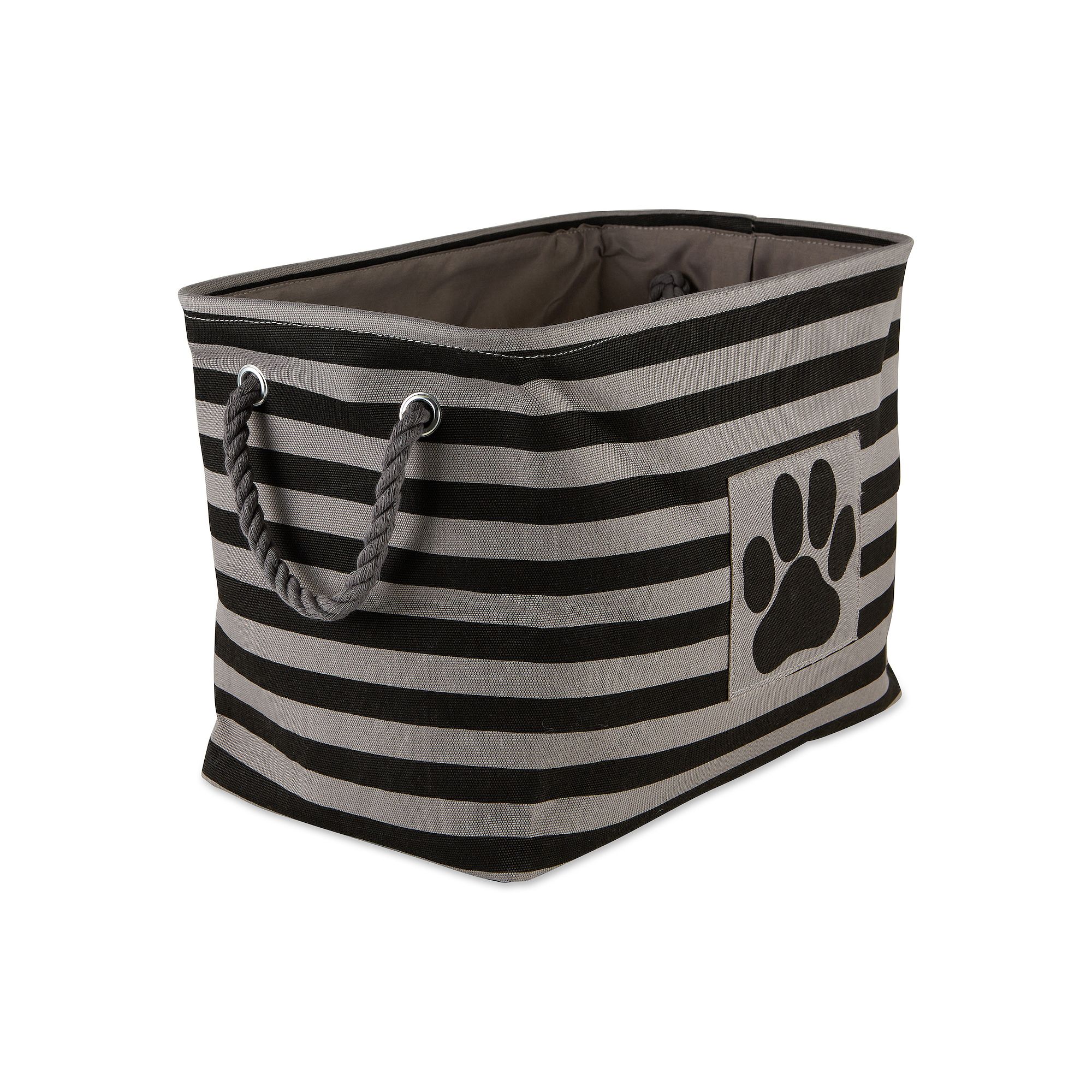 Bone Dry Black Polyester Stripe with Paw Patch Rectangle Pet Bin