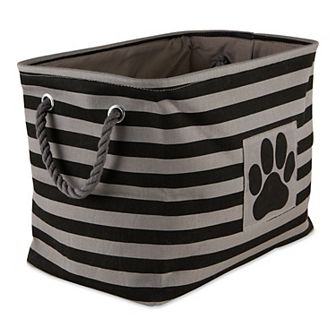 Bone Dry Black Polyester Stripe with Paw Patch Rectangle Pet Bin