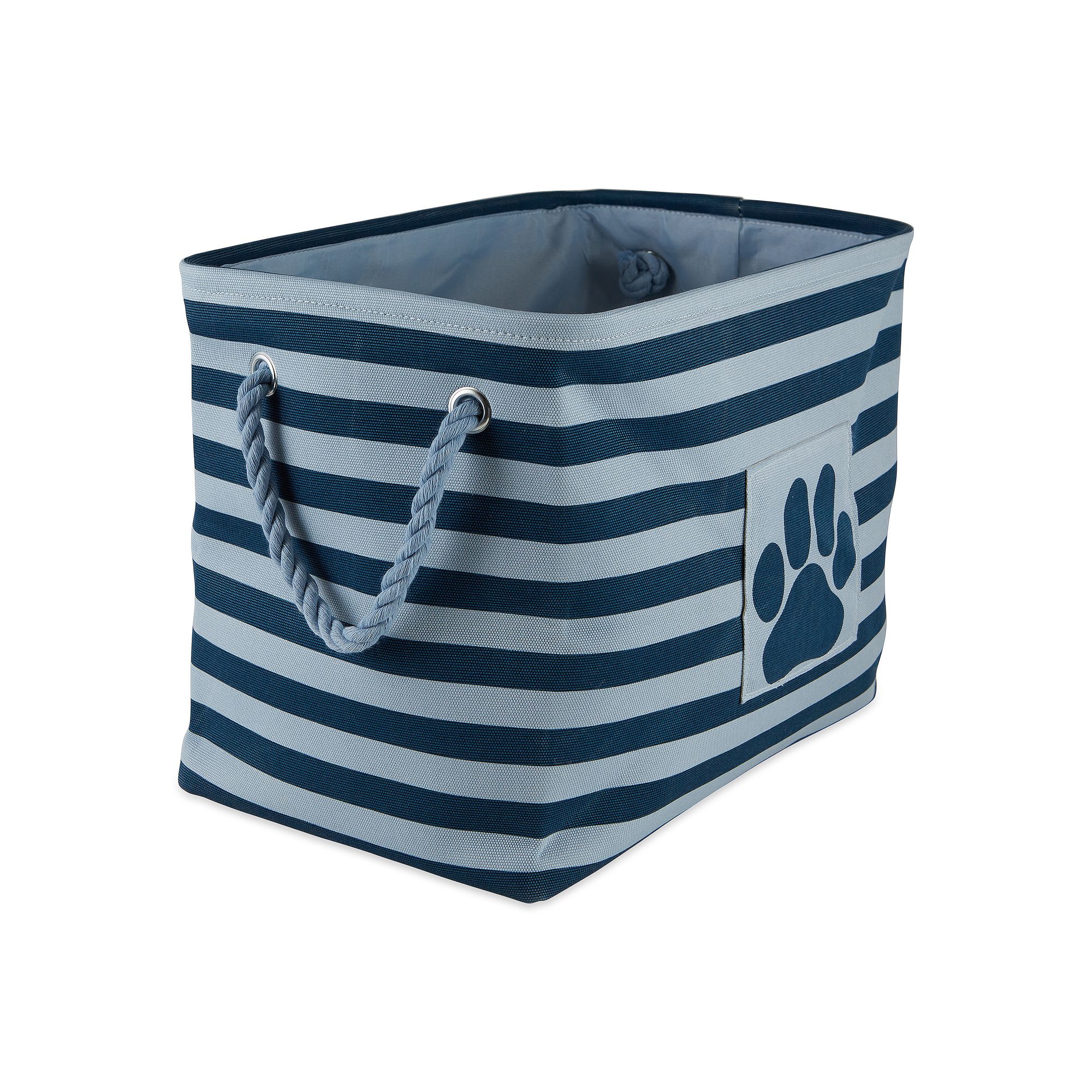 Bone Dry Black Polyester Stripe with Paw Patch Rectangle Pet Bin, Blue