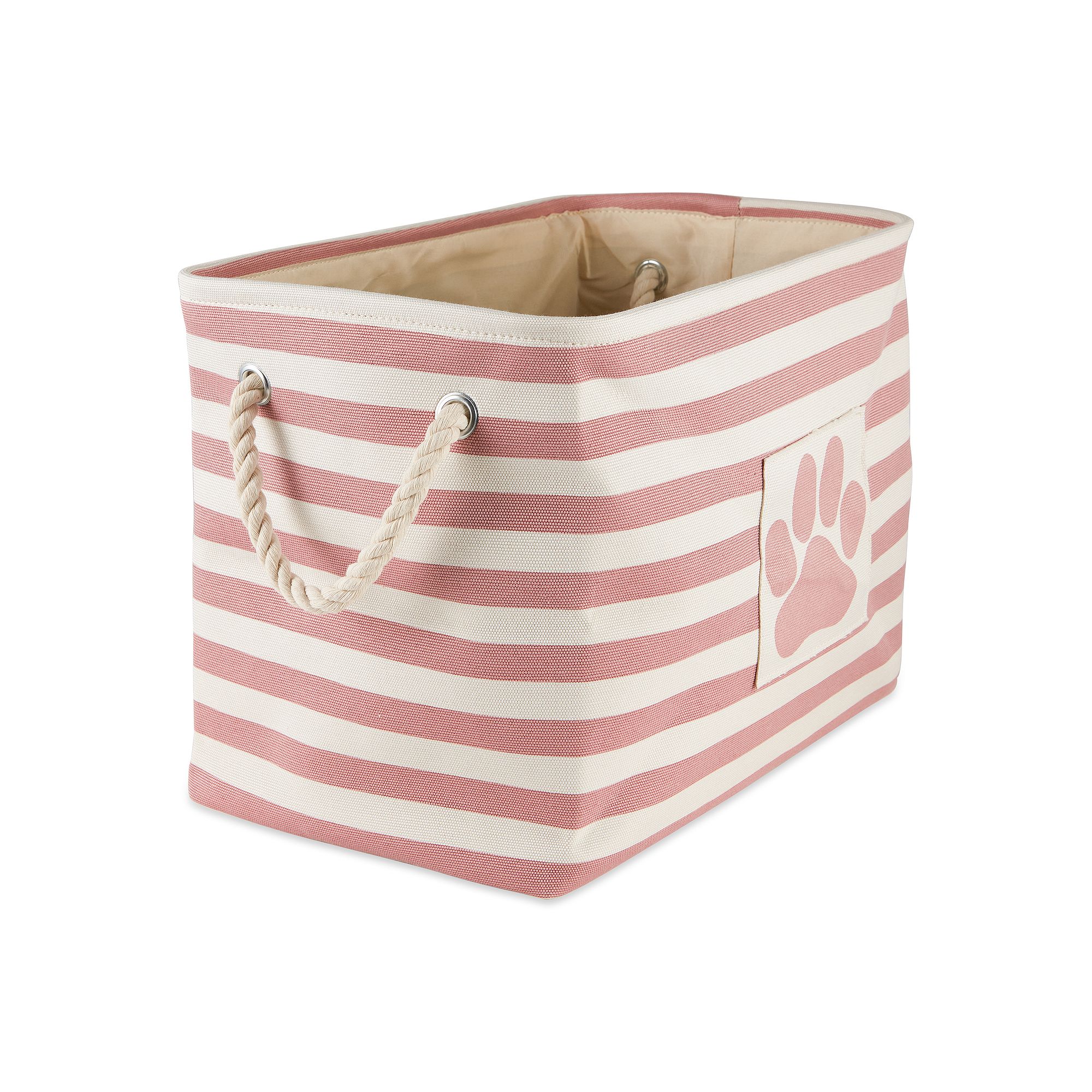Bone Dry Black Polyester Stripe with Paw Patch Rectangle Pet Bin, Pink