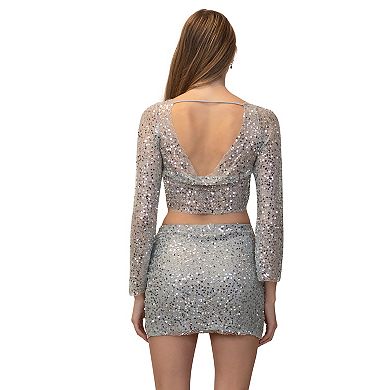 Juniors' madden girl Ballet Neck Long Sleeve Top & Maxi Skirt 2-Piece Set