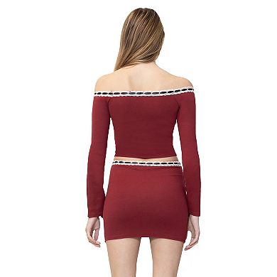 Juniors' madden girl 2-Piece Long Sleeve Top & Mini Skirt