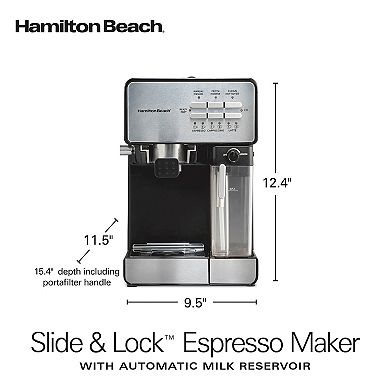 Hamilton Beach Slide & Lock Espresso Maker with Automatic Milk Reservoir