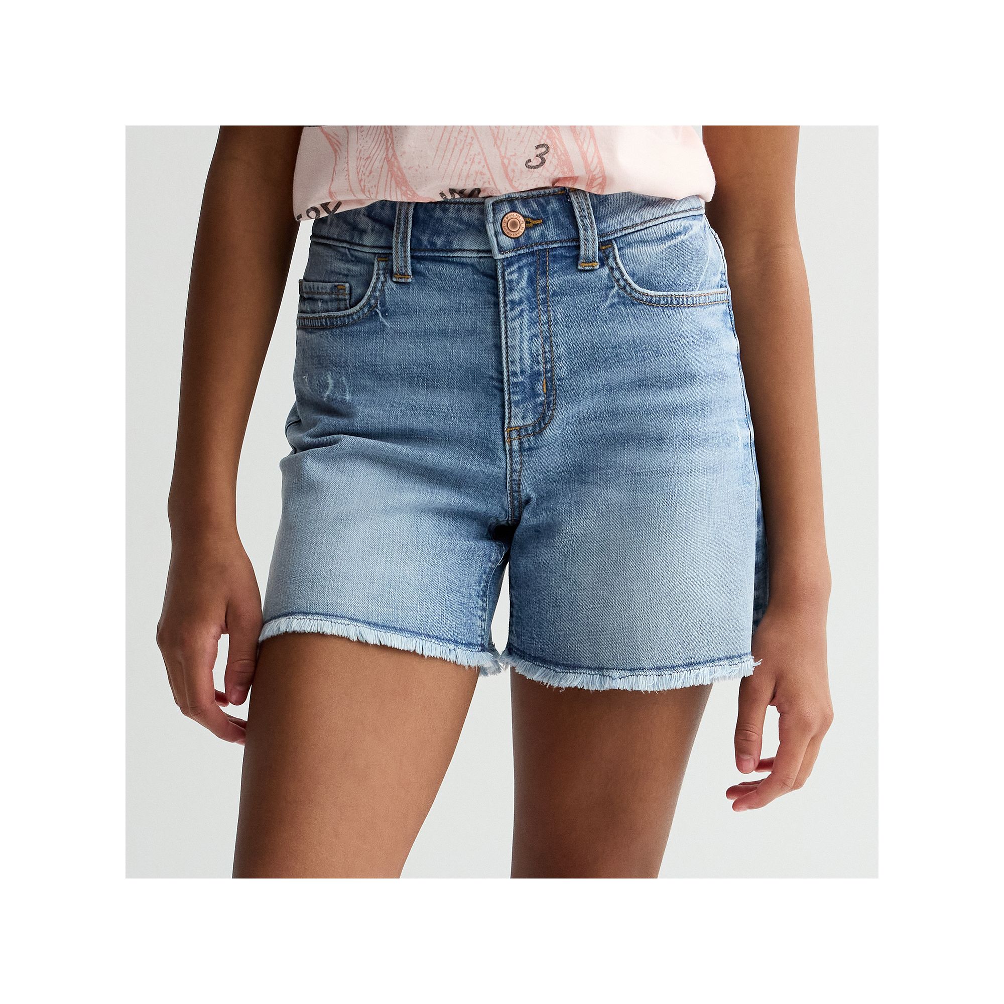 Girls 6-20 SO® High Rise Mid Length Relaxed-Fit Denim Shorts in Regular & 