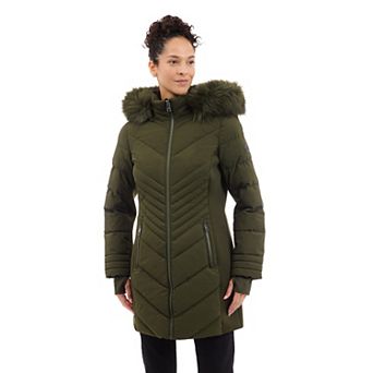 Women's London Fog Faux Fur Trimmed Hooded Puffer Jacket