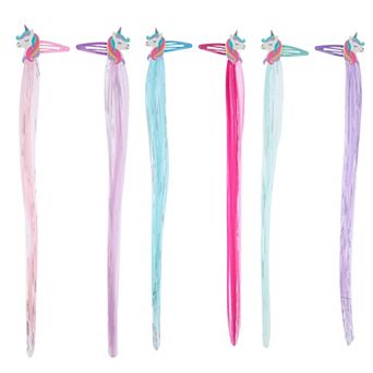 Girls Elli by Capelli 6 pk Unicorn Faux Hair & Tinsel Snap Clip Set