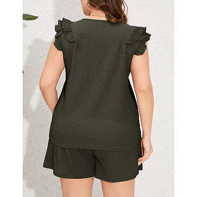 Women's Plus Size Pajama Set Lounge Set Short Sleeve Tops Loungewear Top And Shorts