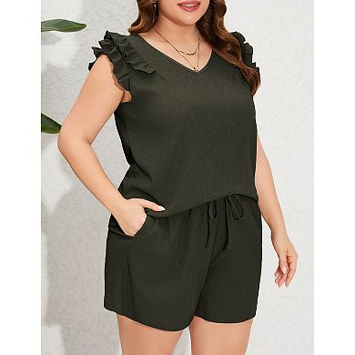 Women's Plus Size Pajama Set Lounge Set Short Sleeve Tops Loungewear Top And Shorts