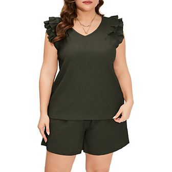 Women's Plus Size Pajama Set Lounge Set Short Sleeve Tops Loungewear Top And Shorts