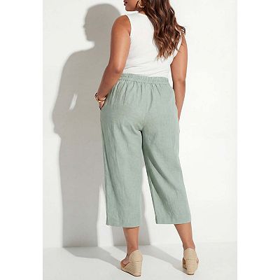 Catherines Women's Plus Size Petite Flat Front Linen Capri