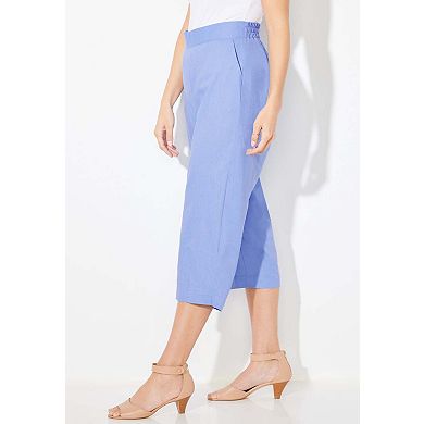 Catherines Women's Plus Size Petite Flat Front Linen Capri