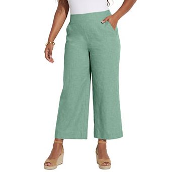 Catherines Women's Plus Size Petite Flat Front Linen Capri