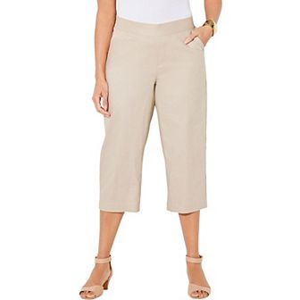 Catherines Women's Plus Size Petite Flat Front Linen Capri