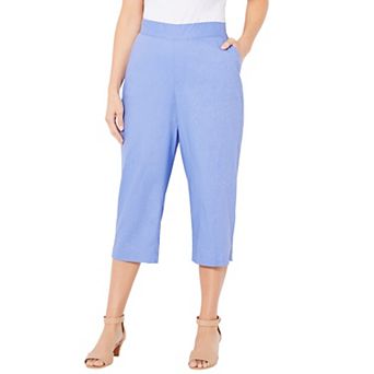 Catherines Women's Plus Size Petite Flat Front Linen Capri
