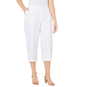 Catherines Women's Plus Size Petite Flat Front Linen Capri
