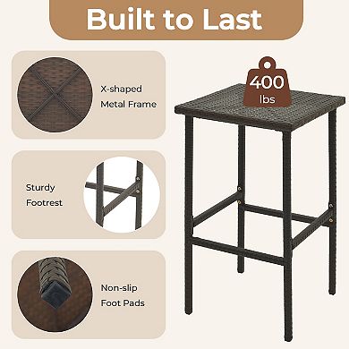 Patio Wicker Bar Stools With Seat Cushions And Footrest (Set of 2)