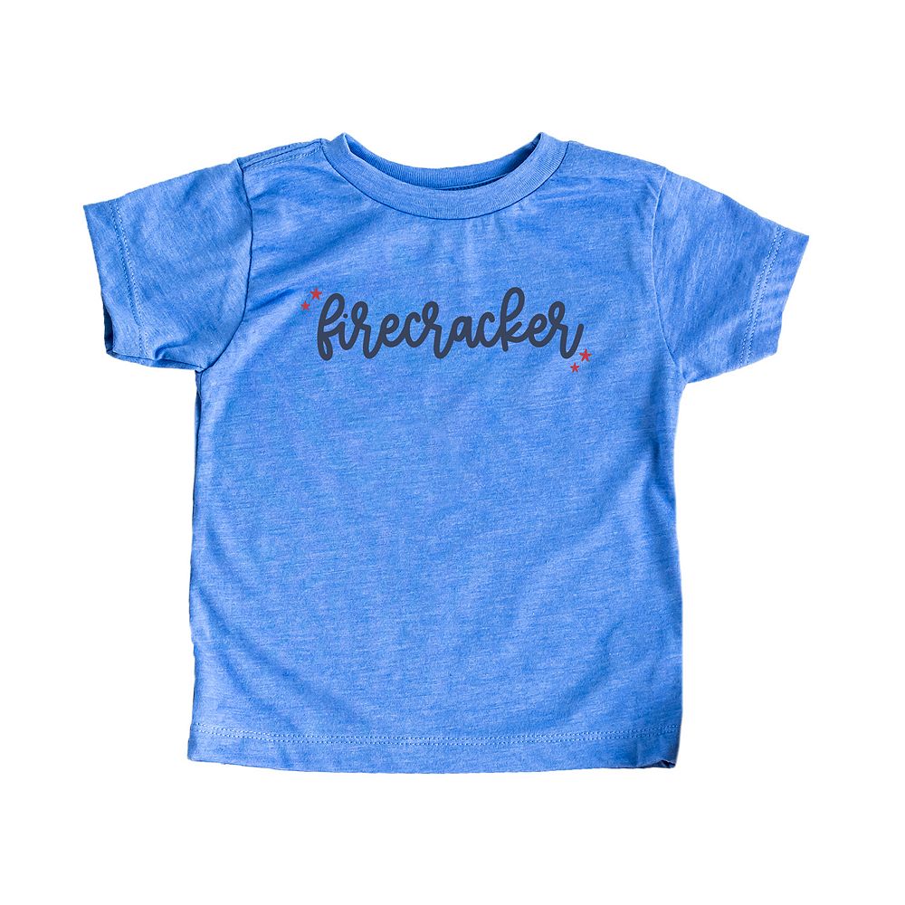 Kids Unisex Firecracker Print Colorblock Half Sleeves Oversize T-shirt