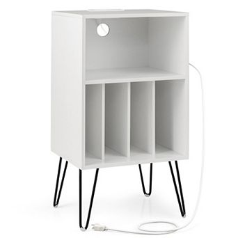 Record Player Stand with Vinyl Storage, USB-C Charging Station and Turntable Table