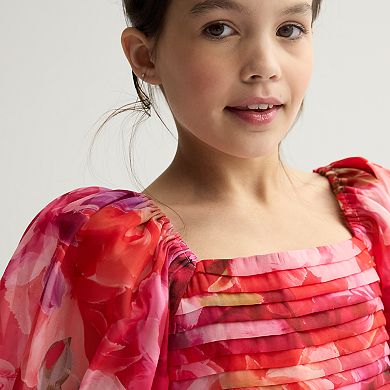 Girls 4-16 Knit Works Puff Sleeve Pleated Bodice Babydoll Dress